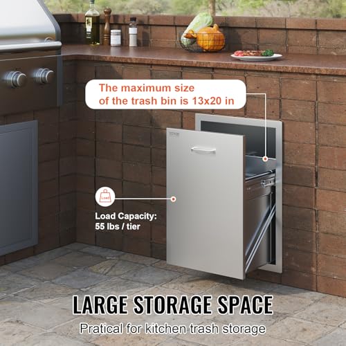 Image of VEVOR Outdoor Kitchen Drawers 17.7 inchW x 25 inchH x 22.8 inchD Stainless Steel | Cabinets Trash Drawer /Door /Combo, for BBQ Island, Patio Grill Station, Access Door Drawers, Handle, Smooth Sliding Rail