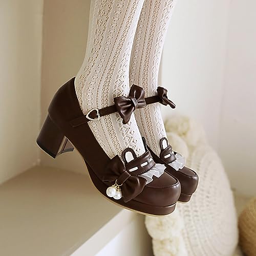 Women's Lolita Mary Jane Heels with Bow, Kawaii Chunky Block Ankle Strap Cosplay Shoes, Cute Dress Platform Mary Jane Pumps2