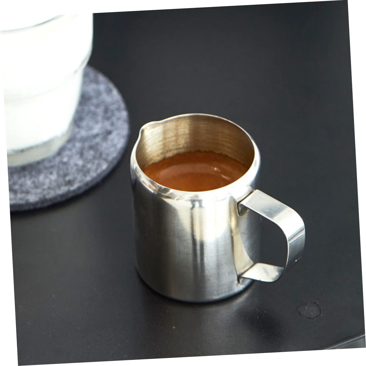 GRIRIW 6 Pcs Mini Milk Jug Espresso Cups Sauce Pitcher Powdered Creamer for Coffee Sauce Dispenser Coffee Serving Steaming Milk Jug Cup Kettle Espresso Coffee Cups Stainless Steel Silver