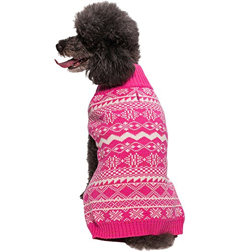 Blueberry Pet 5 Patterns Vintage Tinsel Knit Fair Isle Dog Sweater in Hollywood Cerise, Back Length 12