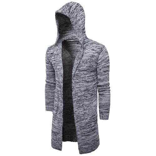 Men's Trendy Hooded Rib Knited Cardigan Long Open Front Chunky Sweater Slim Solid Color Opening Outwear2