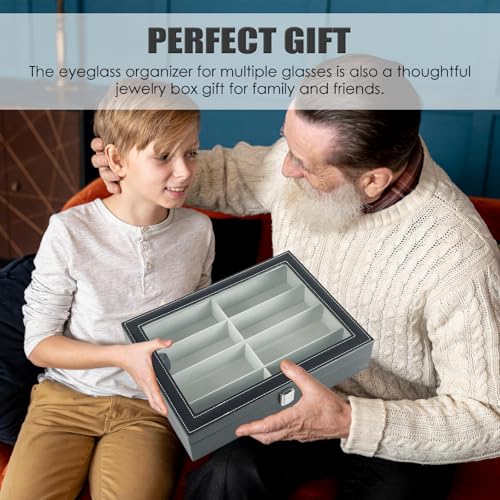 Image of MAOPINER 8 Slot Eyeglass Sunglass Storage Box, Sunglasses Organizer with Clear Glass Display, Black PU Leather Multi Eyeglasses Storage Box for Women Men