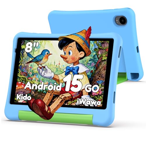 ALLDOCUBE KIDO Kinder Tablet 8 Zoll Android 15 Go 32GB ROM + 512GB TF-Karte Kindersicherung iWawa 5G WLAN Unisoc T310 5000mAh 2 Lautsprecher 3 5mm Buchse Kinder Tablet mit Schutzhülle Blau