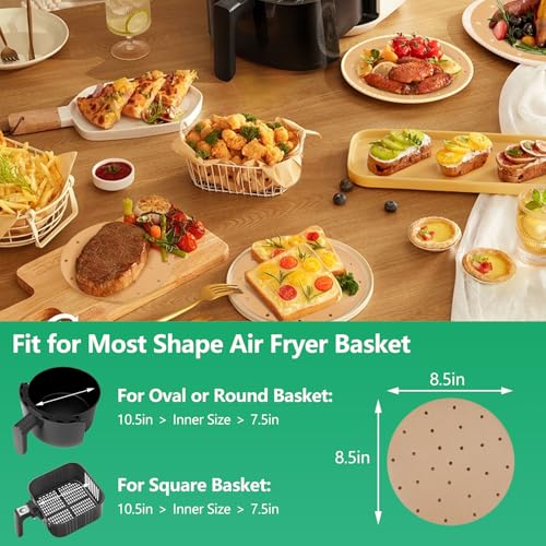 Image of Vailnd Air Fryer Parchment Paper, 50pcs Disposable Air Fryer Liners Round, 8.5In Unbleached Parchment Paper Sheets, Perforated Food Steamer Liner for Baking Cooking