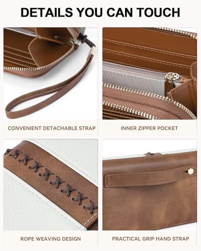 BOSTANTEN Wallets for Women Leather RFID Double Zipper Around Credit Card Holder Large Capacity Wristlet Clutch Wallet3