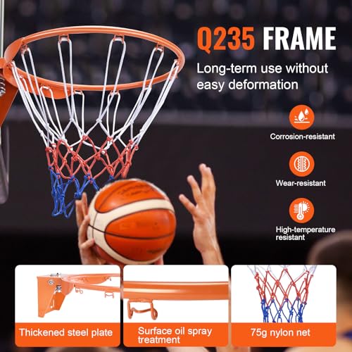 Image of VEVOR Basketball Hoop, 44 54 Inchs PC Backboard Wall Mounted, Basketball Portable Hoop & Goal, Indoor & Outdoor with Hand-Crank Adjustment, Classic Basketball Court, Teens, Adults, Schools, Parks