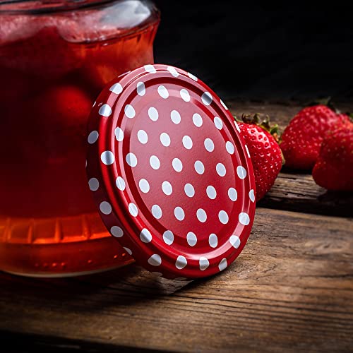 KADAX 50er Set Schraubdeckel TO66 ⌀ 66mm Rot Gepunktet – Twist-Off Ersatzdeckel für 235-900ml Einmach- & Marmeladengläser… – Ansicht 2