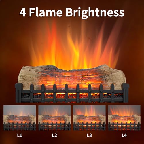 Image of 21 inch Electric Fireplace Log Set, Fireplace Insert with Realistic Flame, Adjustable Flame Brightness, Thermostat, 9H Timer, Remote Control, Overheating Protection, 1400W
