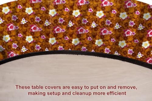 Image of The Furnishing Tree Elastic Oval Dining Table Cover WxL 42x72 in Inches Polyester Floral Pattern Orange