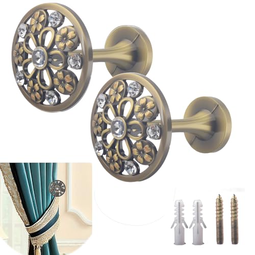 Lot de 2 Crochets pour embrasses de Rideaux - Médaillon - Fixation Murale - Crochets pour embrasses de Rideaux (Bronze)