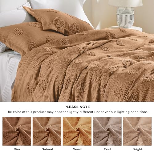 Bedsure Faux Muslin Duvet Cover Queen - Gauze-Like Boho Tufted Textured Duvet Cover Queen Size, Soft And Breathable Bedding Comforter Cover Set, 3 Pieces Set, Camel thumb #4