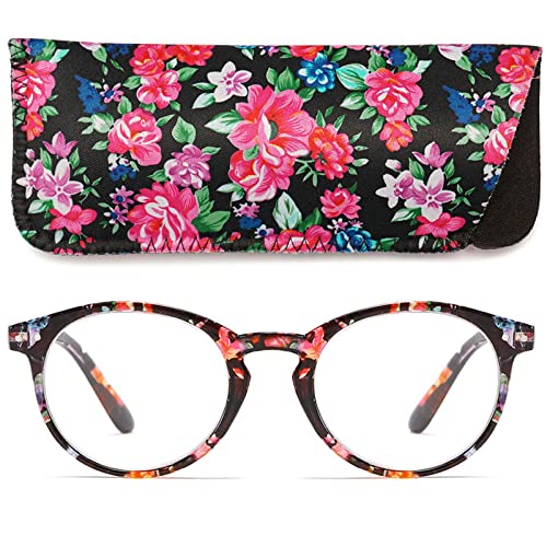MAGIMODAC Ladies Anti Blue Light Reading Glasses Round Oval Lightweight Eyeglasses Women Readers Glasses +1.0 +1.25 +1.5 +1.75 +2.0 +2.25 +2.5 +2.75 +3.0 +3.5 +4.0 (Floral Red