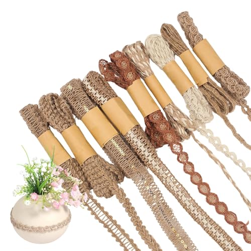 Cinta de sisal, 9 rollos para manualidades, decoración de cuerda, cinta de yute, para celebraciones en casa, como guirnalda para coser y envolver regalos para