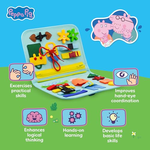 Image of Official Evie Busy Board for Toddlers 3-5 - Montessori Busy Book - Peppa Pig Baby Sister, Sensory Travel Toy for Airplane & Car, Preschool Learning Fine Motor Skills, Birthday Gift for Boys & Girls