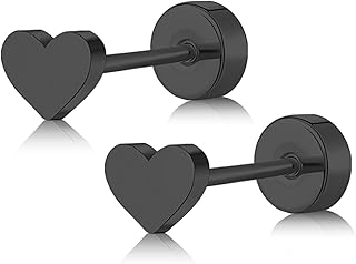 Women Flat Back Heart Earrings Non-Nickel Star Earrings Titanium Hypoallergenic Cartilage Moon Earrings Stud for Sensitive Ears Simple Classic 5mm Flat Stud Earring