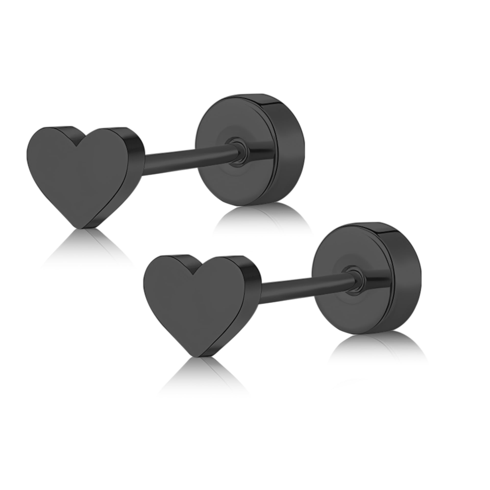 ZDE Titan Damen flach zurück Herz Ohrringe Frauen Nicht-Nickel Ohrringe hypoallergen Knorpel Ohrstecker für empfindliche Ohren einfache klassische 5mm flach Ohrstecker