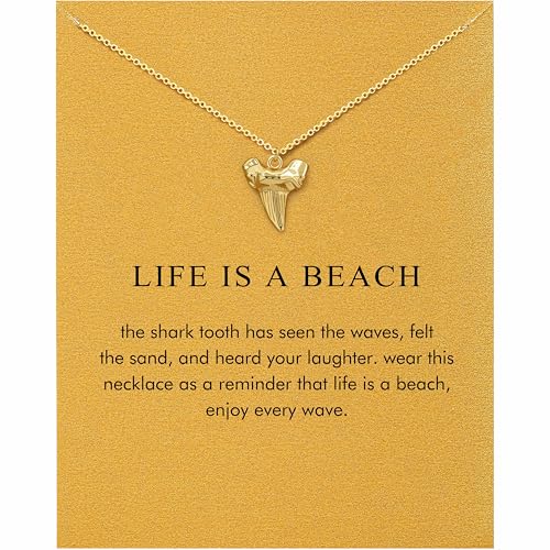 OBSUN Golden Shark Tooth Necklace Beach Necklace for Women Teens Shark Teeth Summer Jewelry for Ocean Beach Jewelry