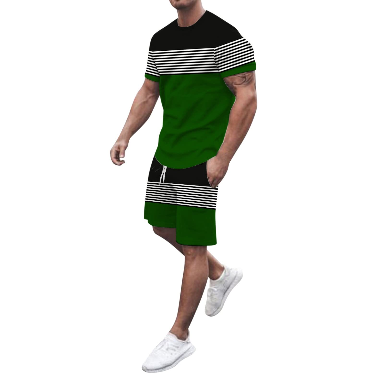 Laonajkd Men's Jogging Suit Large Size Summer - Lightweight Comfortable Sport Retro V Neck Sports Suit Block Colour Fit Travel Active Athletic Shorts Lapel Button Shirt Set for Men