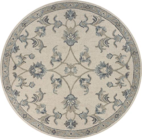 5 ft. Round Filigree Area Rug - Beige & Blue
