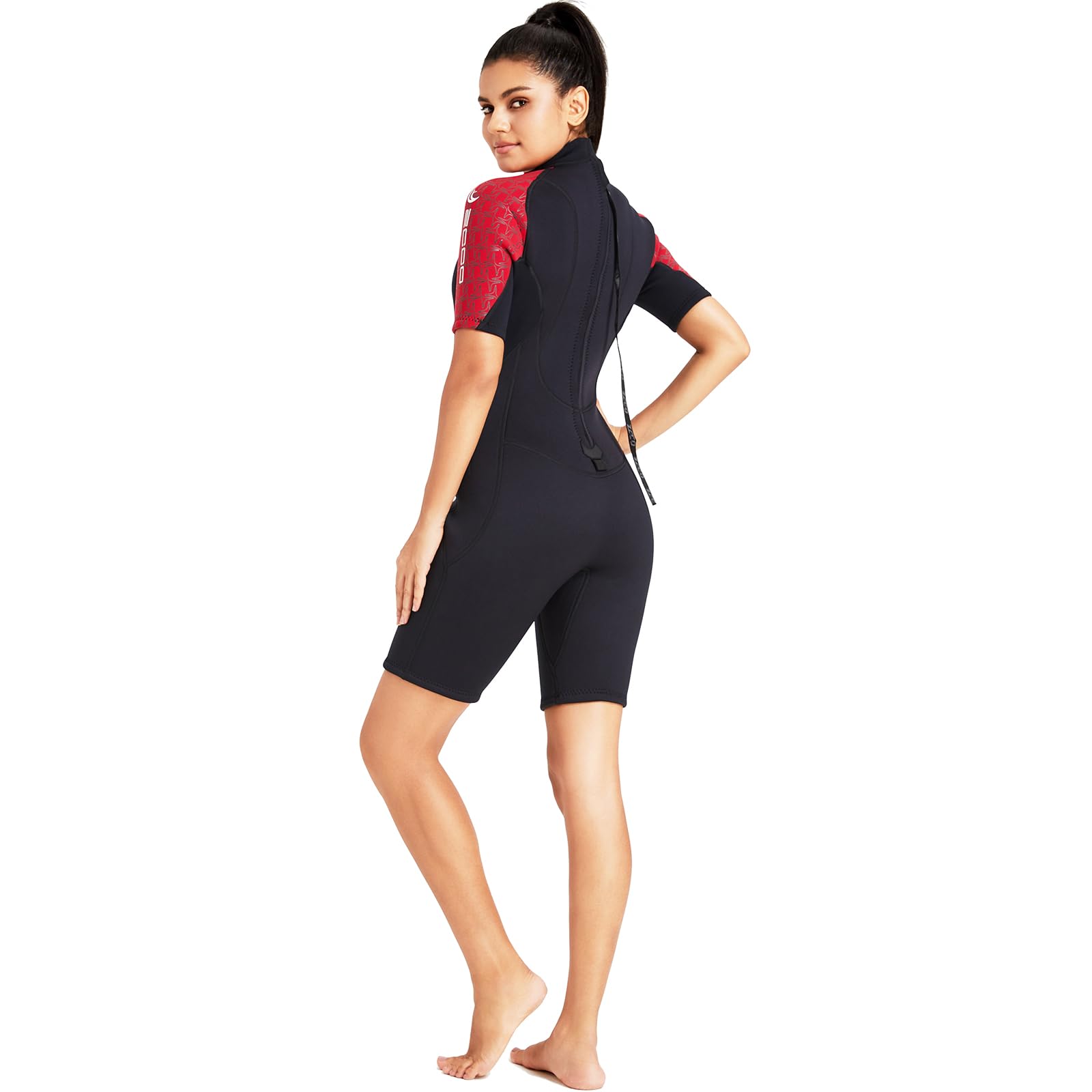 Muta corta da donna, in neoprene, 3 mm, a maniche corte, in neoprene, per surf, nuoto, kayak, snorkeling, canoa, immersioni subacquee (rosso)