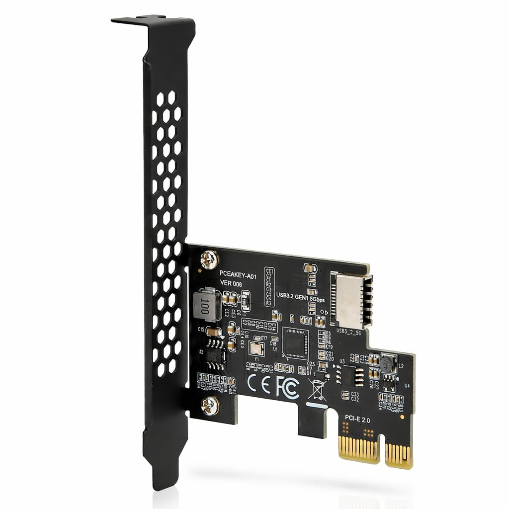 PCIE X1 zu USB3.2 Gen1 Type E 5 Gbit/s Erweiterungskarte für Desktop-Front Typ C, Unterstützt WINXP, Plug-and-Play, ASM1042A-Chip, Schwarz