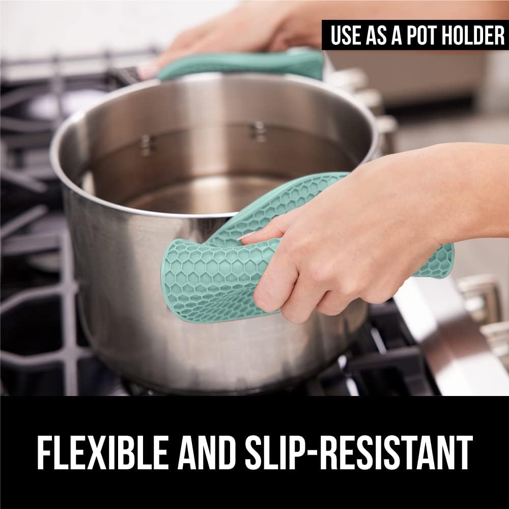 Gorilla Grip Heat and Slip Resistant Trivets, Oversized Round Silicone Potholders, Durable Kitchen Trivet, Up to 480 Degrees, Protect Table Surfaces from Hot Dishes, Dishwasher Safe, 4 Pack, Mint