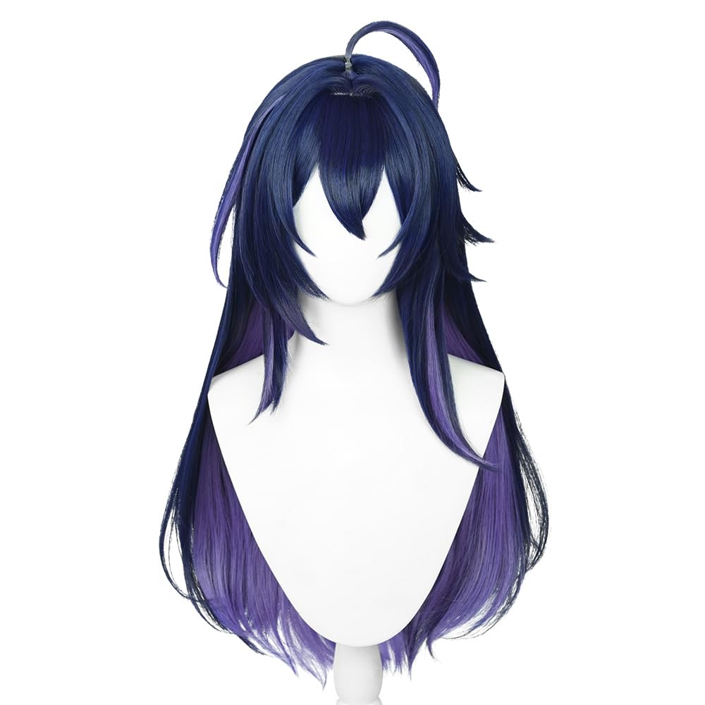 OSIAS Prussian Blue with Purple Straight Long Wig for Seele Cosplay From Honkai Star Rail Synthetic Heat-Resistant Hair