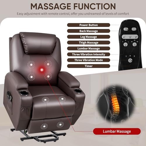 image for JUMMICO Power Lift Recliner Chair with Massage for Elderly PU Leather 
