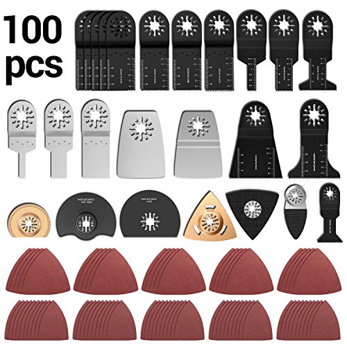 100 Stk Oszillierendes Zubehör Set Mix Klinge Multitool Sägeblätter Kit für Kunststoff/Holz/Soft Metal Cutting für Fein Multimaster Dremel Dewalt