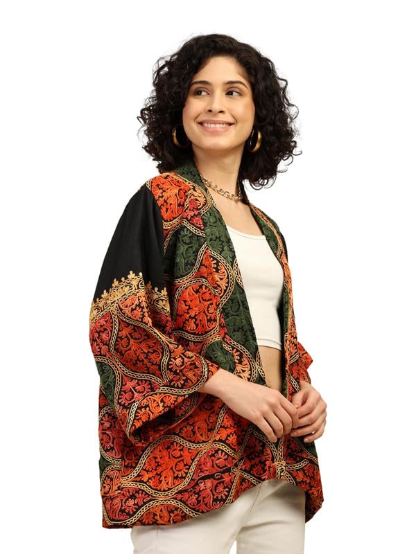 Image of KE KANHA EXPORTS Shrugs for Women Stylish | Beach Outfits for Women Cover Up | Western Summer Shrug for Woman | Soft Silky Free Size Boho Multicolour Kimono Bust 30-42