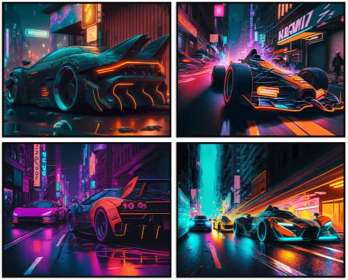 Cng Digital Tokyo Street Racing Neon Poster Racing Car Poster Set Of 4 Unframed (8''X10'') Game Room Decor Wall Art Posters For Boys Room Cool Neon Night City Car For Boys Room Decor #TOP4