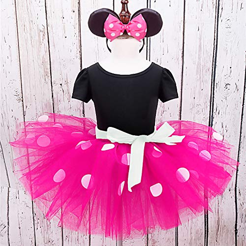 IBTOM CASTLE Ragazze Vestito Bambina Minnie Polka Dots Tutu Principessa  Costume per Festa Cerimonia Carnevale Compleanno Comunione Ballerina Rosa  #2 12-18 Mesi -
