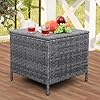 Outdoor Wicker Storage Side Table Patio Grey PE Rattan End Table with Storage Square Container for Furniture Covers Toys and Gardening Tools