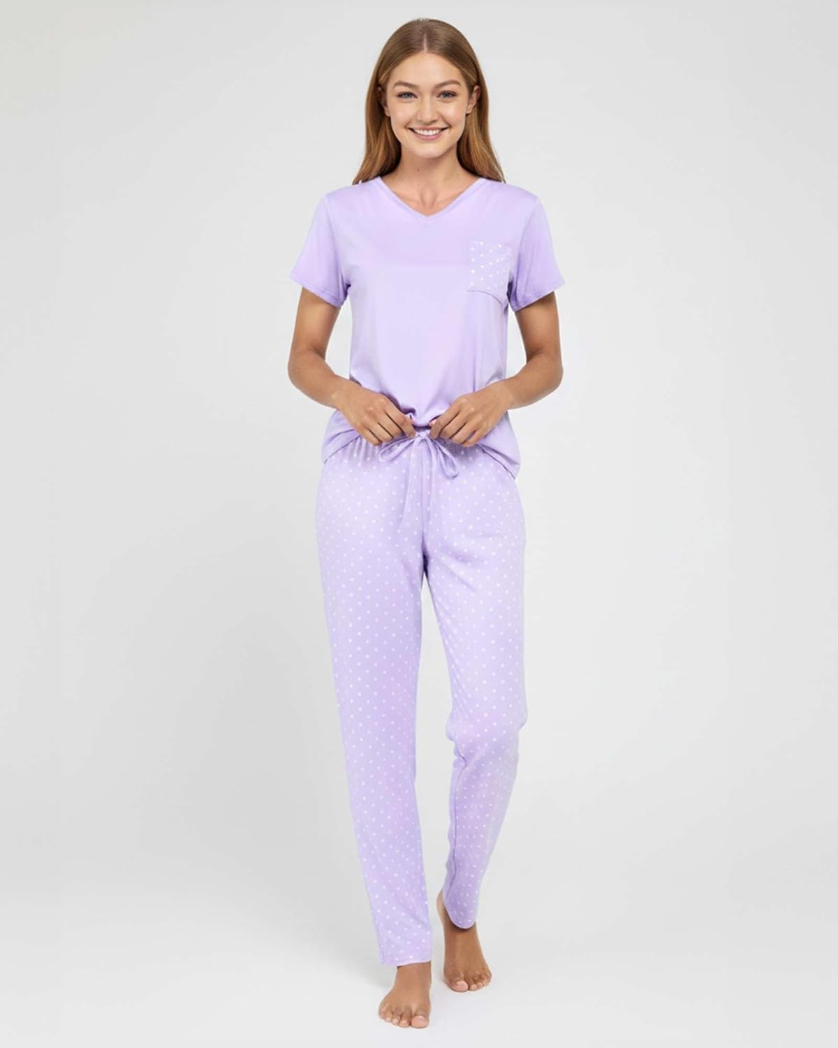 Real Essentials 2 Pack: Women's Comfy Pajama Sets - Short & Long Sleeve Ladies Loungewear Sleepwear PJs (Available In Plus) - Image 5