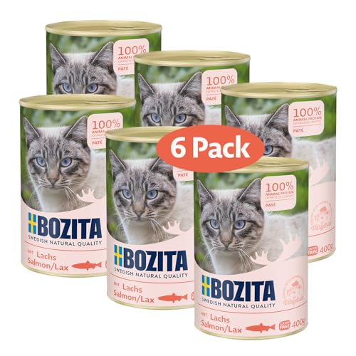Bozita Paté Lachs Getreidefrei – 6x400g Nassfutter für Katzen & Kitten. Alleinfutter mit 9,5 % Protein & 5 % Fett aus hochwertigen, natürlichen Zutaten ohne Getreide - aus Schweden
