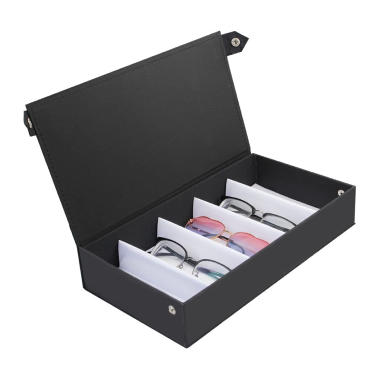 caja de almacenamiento de gafas sunglasses organizer relojero organizador hombre cadena de gafas titular de gafas embalaje vitrina de gafas de sol Lentes cuero pu Black