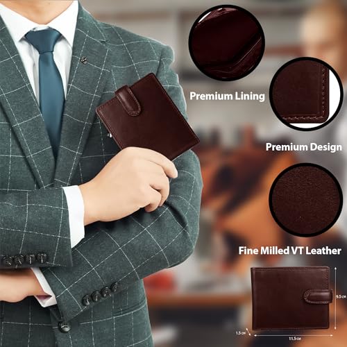 Men's Leather Wallet With RFID Blocking Multi Credit Card, Id & Coin Pocket Purse 4014 (Brown)4