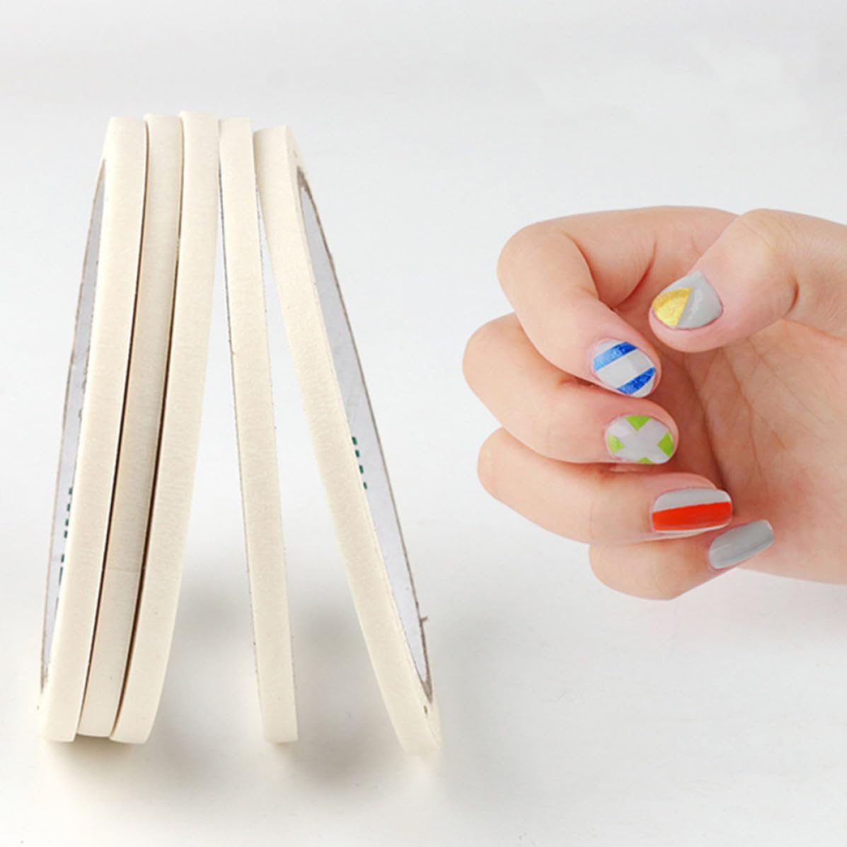 Homoyoyo Sticky Nail Art Masking Tape 18 Rolls Beige Nail Painting Labeling Tape for Manicure with 3/5/12mm Widths