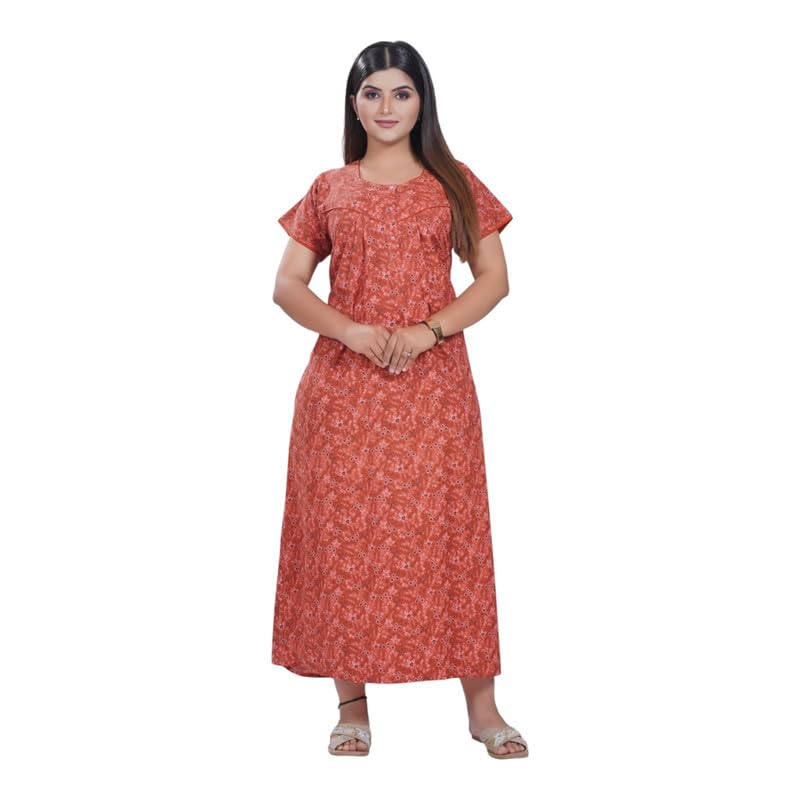 ambika stores & readymades AMBIKASTORES Women's Cotton Long Night Maxi Gown with Pocket, Super Soft Comfortable Printed Nighty Dress - Ankle Length-picture-23
