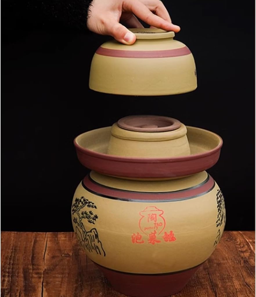 Traditional Chinese Pickle Jar Ceramic Jar with Lid, Fermentation Kit Crock with Water Seal Airlock Lid, Fermentation Jar for Pickles, Kimchi, Sauerkraut,Paocai Jar 6.5Kg