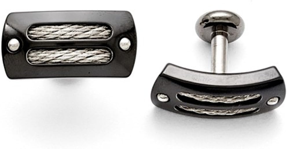 Black Titanium, Sterling Silver with Cable Inlay Cuff Links