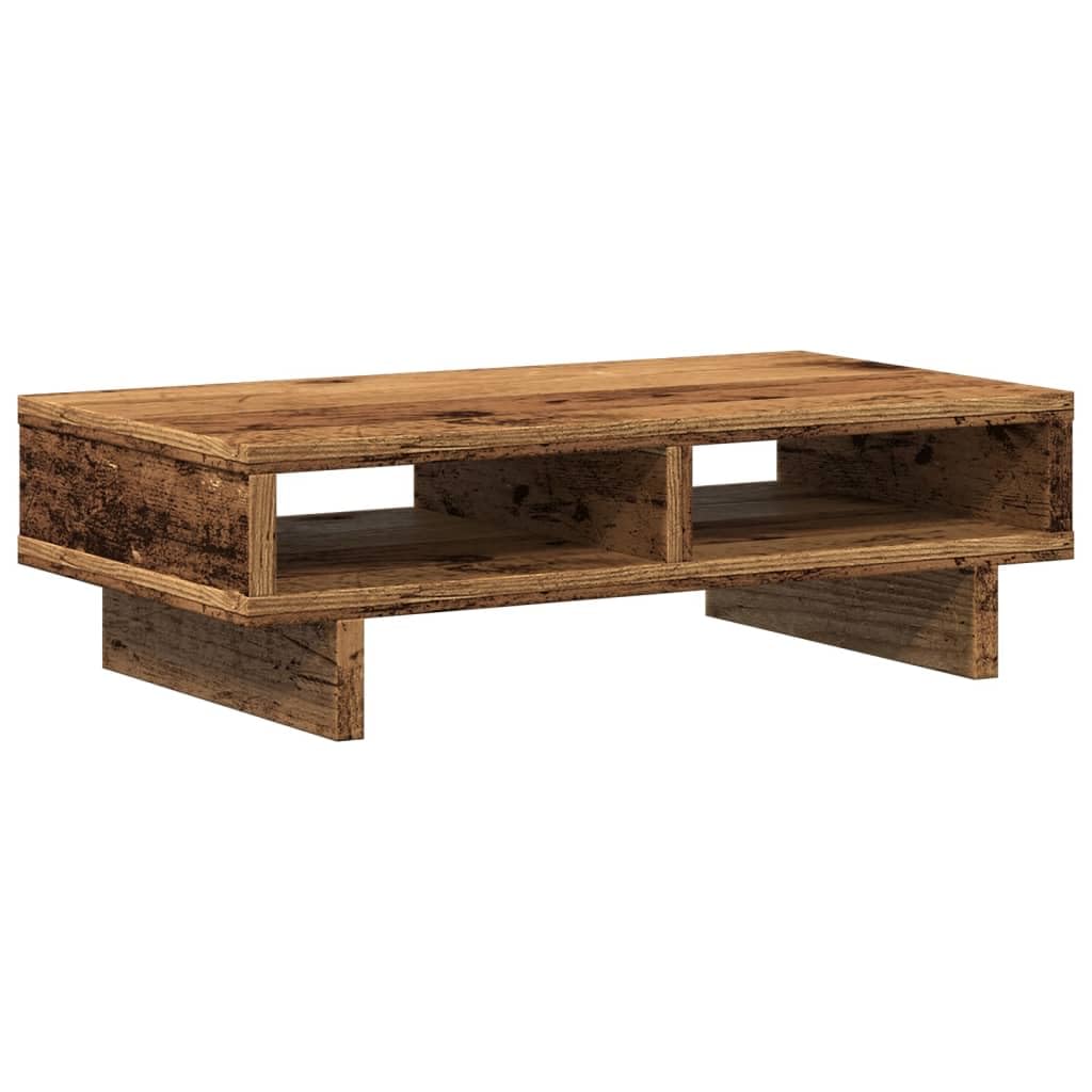 Supporto per monitor in legno anticato, ergonomico, con 2 scomparti per organizzare la scrivania, stabile supporto per monitor in legno, 50 x 27 x 15 cm