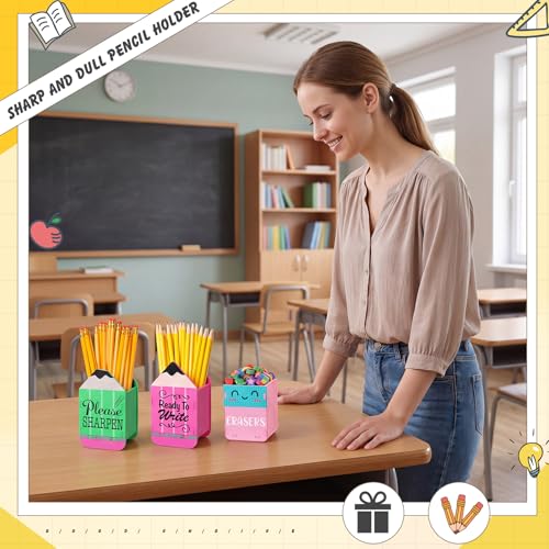 Image of DoubleFill 3 Pcs Sharp Dull Pencil Holder, Pink Green Ready to Write