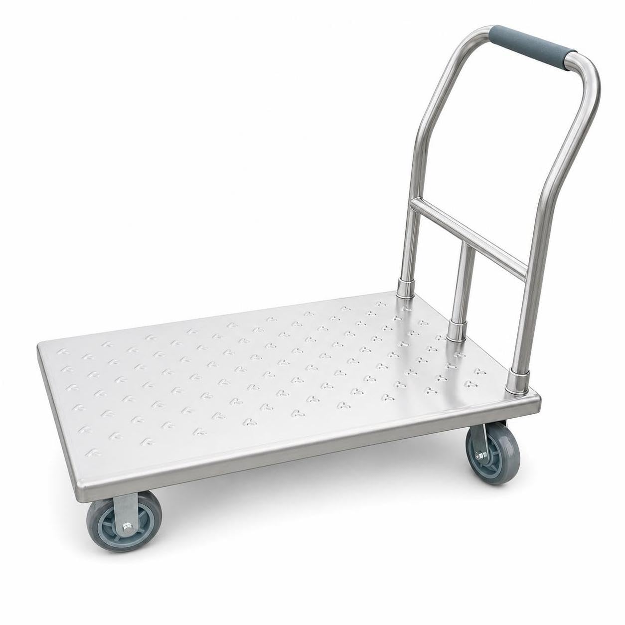 Edelstahl Plattformwagen klappbar, Schwlast Handwagen mit Feststellbremse, gäuscharm Rollwagen für Wkstatt und Lag, Edelstahl mit geradem Griff, 6 Zoll Bremsräder, 80 cm x 50 cm
