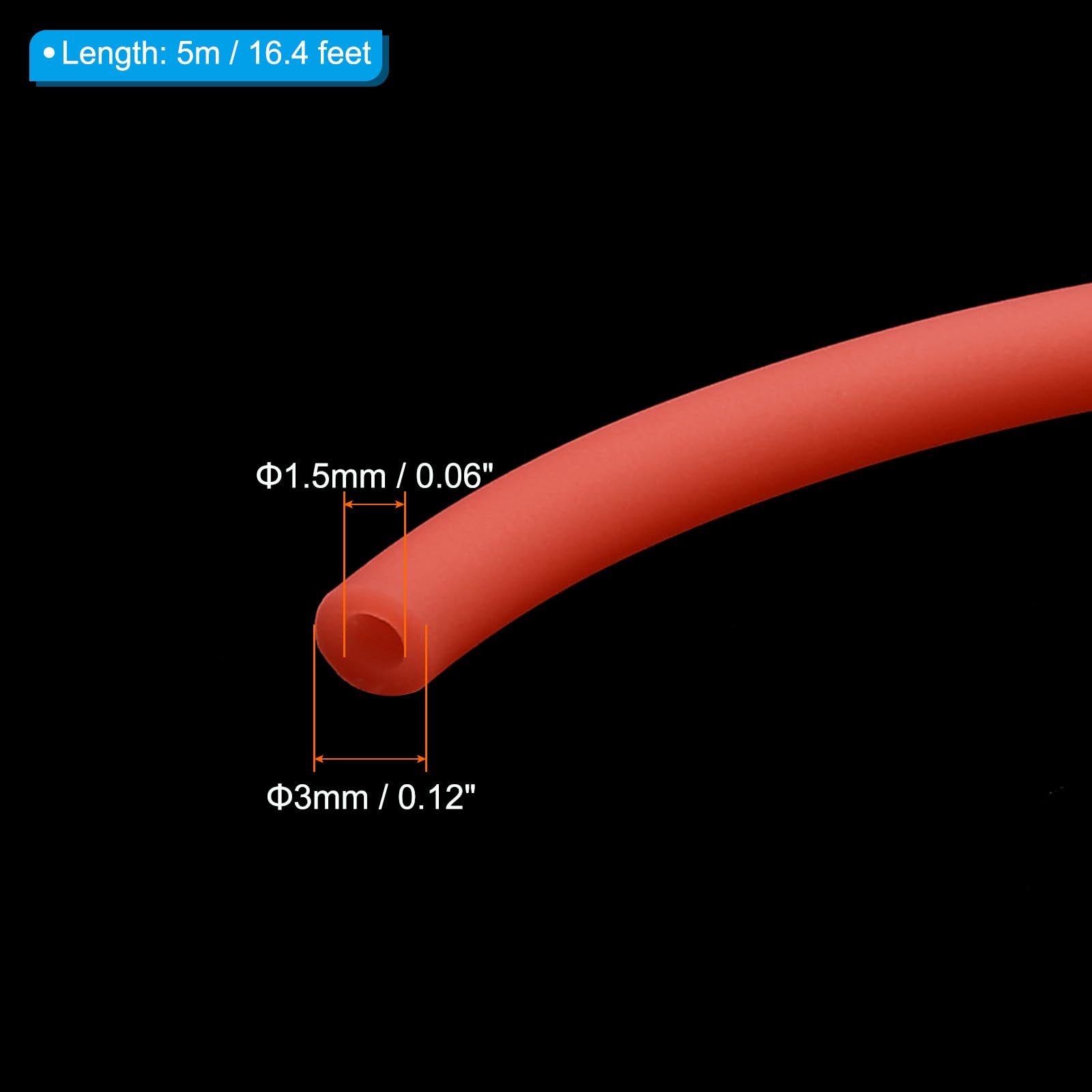 PATIKIL Rubber Cord Tube, 16ft Silicone Hollow Tubing 1/8" OD 1/16" ID for DIY Craft Beading Necklaces Bracelet Orange-red - Image 2