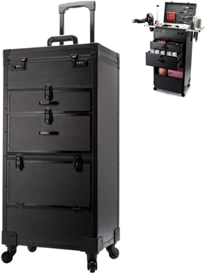 Profession Large Travel Makeup Case Retro Hair Stylist PVC Strong And Sturdy Portable Travel Large Capacity Scissors Kit,40x28.3x86cm,black