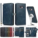 「Doo」Galaxy S8 ケース 手帳型 SCV36/SC-02J ウォレットケース お財布付 ギャラクシー S8 5.8インチ 多機能一体型 保護カバー【分離式 取り外し自由】【カード最大9枚収納大容量収納】【磁気車載ホルダー対応】【マグネット留め具付き】100%手作り ビンテージレザー 財布型 耐衝撃カバー 耐摩擦 耐汚れ プレゼントに最適 Galaxy S8 スマホ ケース 本革風 選べる6色（Galaxy S8，ダークブルー)