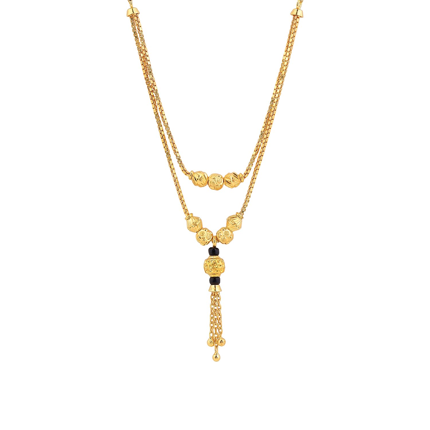 925 Sterling Silver 1 Gram Gold Plated Traditional Mangalsutra Double Chain Necklace with Black Beads For Women | Hypoallergenic | Chandi Necklace | Gift For Wife