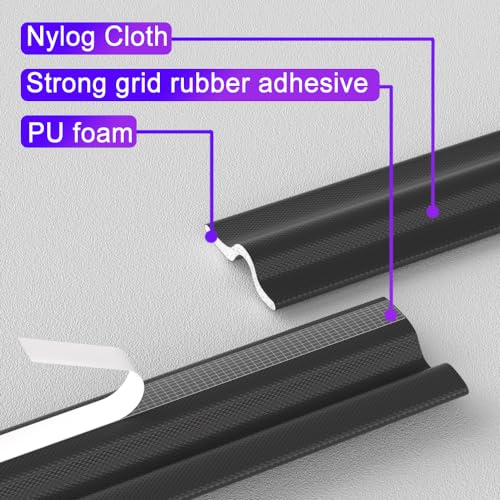 196 Inch Window Weather Stripping Door Seal Strip for Bottom and Side of Door,Self Adhesive PU Foam Weather Strip for Window and Door Insulation Soundproofing,Door Sweep for Interior Doors (Black) - Thumbnail 5