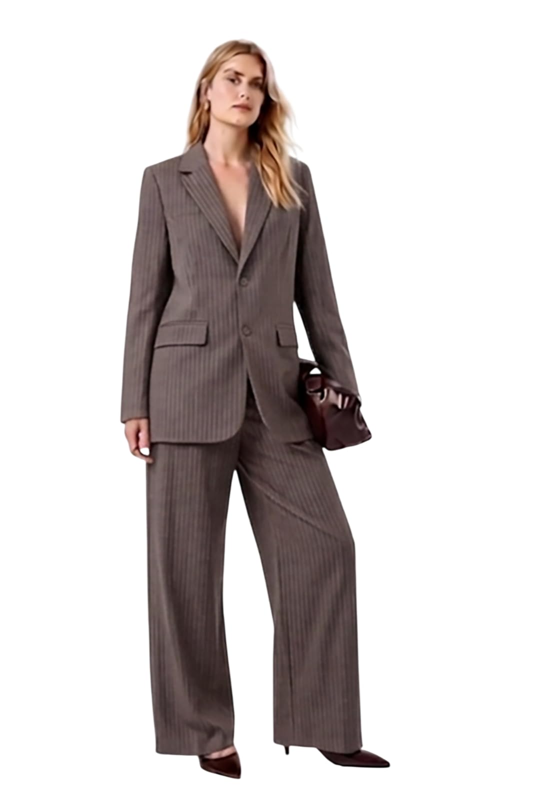 kotty Women’s Elegant Pinstripe Coat Set – Long Coat & Wide Leg Trouser Formal Business Suit-picture-27